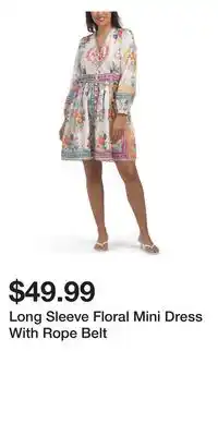 TJ Maxx Long Sleeve Floral Mini Dress With Rope Belt offer