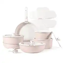 Walmart CAROTE 18pcs Pots and Pans Set, Nonstick Cookware Sets Detachable Handle, Pink Granite offer