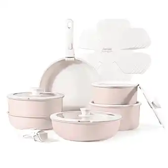 Walmart CAROTE 18pcs Pots and Pans Set, Nonstick Cookware Sets Detachable Handle, Pink Granite offer