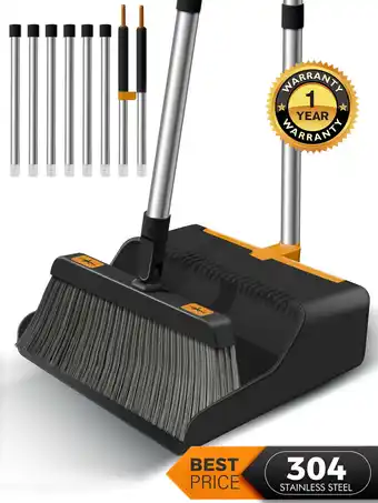 Walmart BIMZUC Broom and Dustpan set with 50.4 Long Handle Extension Pole Set for Home (Black+Orange) offer