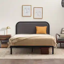 Walmart Rest Haven Salem Metal Platform Bed with Rounded Upholstered Headboard, Full, Gray offer