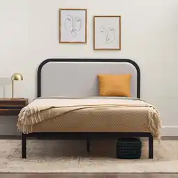 Walmart Rest Haven Salem Metal Platform Bed with Rounded Upholstered Headboard, Full, Gray offer