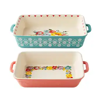 Walmart The Pioneer Woman Sweet Romance Blossoms Assorted Color 2-Piece Rectangular Ceramic Baking Dishes offer