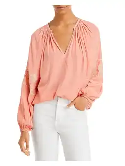 Walmart RAMY BROOK Womens Coral Gathered Embroidered Pullover Floral Long Sleeve Keyhole Top XXS offer