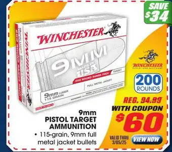 Big 5 Winchester 9mm 200-Round Pistol Target Ammunition offer