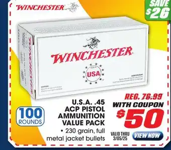 Big 5 Winchester USA .45 ACP Pistol Ammunition - 100-Round Value Pack offer