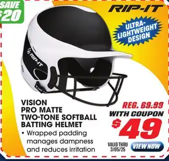 Big 5 RIP-IT Vision Pro Matte Two-Tone Softball Batting Helmet offer