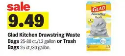 Meijer Glad Kitchen Drawstring Waste Bags 25-80 ct./13 gallon or Trash Bags 25 ct./30 gallon offer