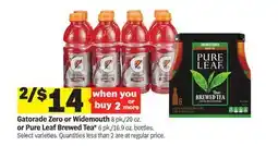 Meijer Gatorade Zero or Widemouth 8 pk./20 oz. or Pure Leaf Brewed Tea 6 pk./16.9 oz. bottles offer