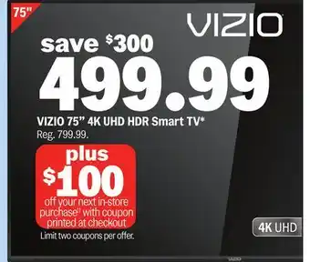 Meijer VIZIO 75 4K UHD HDR Smart TV offer