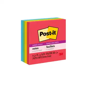 Walmart Post-it Super Sticky Notes, 3 in. x 3 in., Playful Primaries, 4 Pads offer