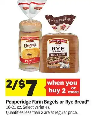 Meijer Pepperidge Farm Bagels or Rye Bread offer