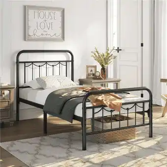 Walmart Alden Design Metal Platform Twin Bed with Vintage Headboard and Footboard, Matte Black offer