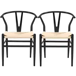 Walmart Alden Design Mid-Century Metal Dining Chairs with Woven Hemp Seat, Set of 2, Black offer