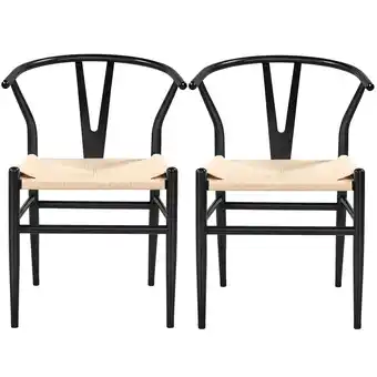 Walmart Alden Design Mid-Century Metal Dining Chairs with Woven Hemp Seat, Set of 2, Black offer