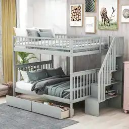 Walmart Euroco Full over Full Bunk Bed with Storage Shelves and 2 Under Storage Drawers for Kids Room, Gray offer