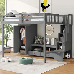 Walmart EUROCO Full Size Loft Bed with Wardrobe and Storage Drawers for Kids, Gray offer