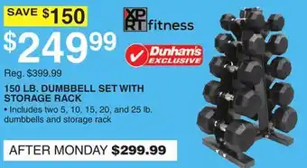 Dunham's Sports 150 LB. DUMBBELL SET WITH STORAGE RACK offer