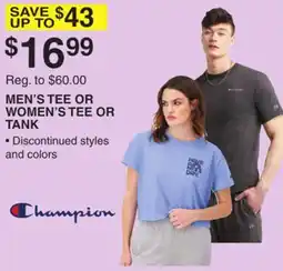 Dunham's Sports CHAMPION MEN'S TEE OR WOMEN'S TEE OR TANK offer