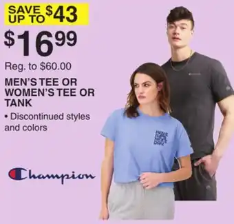 Dunham's Sports CHAMPION MEN'S TEE OR WOMEN'S TEE OR TANK offer