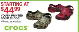 Dunham's Sports CROCS YOUTH PRINTED SOLID CLOGS offer