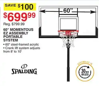 Dunham's Sports 60 MOMENTOUS EZ ASSEMBLY PORTABLE SYSTEM offer