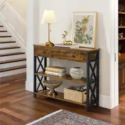 Walmart Topeakmart 2-Tier X-Design Wooden Console Table for Entryway, Rustic Brown offer