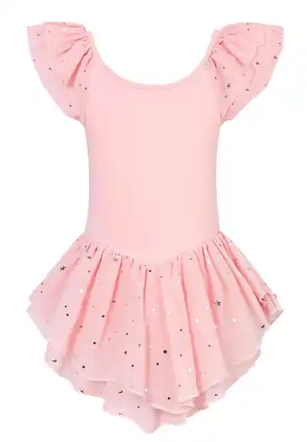 Walmart Youmei Girls Ballet Dance Dress Toddler Leotards Ruffle Sleeve Shiny Ballet Tutu Skirt Pink 2-9T offer