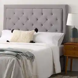 Walmart Rest Haven Medford Rectangle Upholstered Headboard with Diamond Tufting, Queen, Gray offer