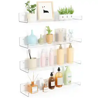 Walmart 15 Acrylic Floating Shelves Wall Mounted, Upsimples 4pack Clear Acrylic Shelves, for Bedroom, Living Room, Bathroom, Kitchen offer