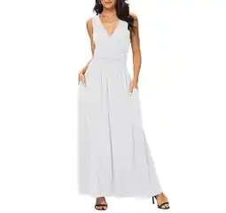 Walmart Asklazy Women Sleeveless Deep V Neck Loose Plain Long Maxi Casual Dress,US Size,L,Wine Red offer