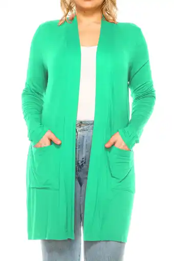 Walmart Women's Casual Plus Size Long Sleeve Loose Fit Solid Open Cardigan with Side Pockets offer