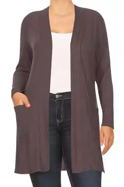 Walmart Women's Plus Size Casual Long Sleeves Loose Fit Side Pockets Solid Open Cardigan offer