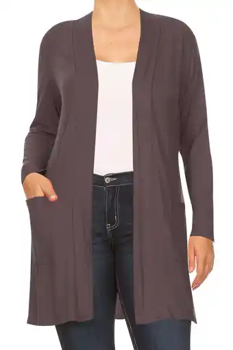 Walmart Women's Plus Size Casual Long Sleeves Loose Fit Side Pockets Solid Open Cardigan offer