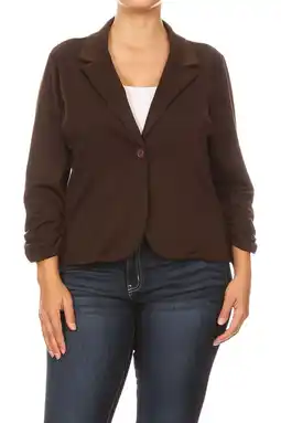 Walmart Women's Plus Size Basic Casual Button Solid Outerwear Jacket Blazer offer