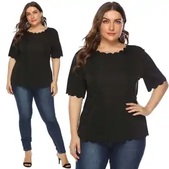 Walmart RYDCOT Summer Women Casual Plus Size Short Sleeve T Shirt Top Blouse Black XXL offer