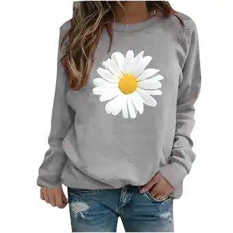 Walmart Oxodoi Long Sleeved Womens Blouse Daisy Print Womens Sweatshirt Tops Womens Sweater offer