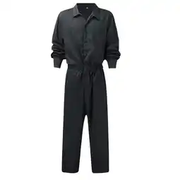 Walmart Men's Long Sleeve Coverall Button Down Lapel Solid Color Jumpsuit Workwear with Pockets offer