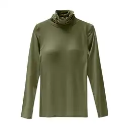 Walmart Women's Turtleneck Long Sleeve Shirts With Chest Basic Tops Cotton Solid Color Blouse Army Green L offer