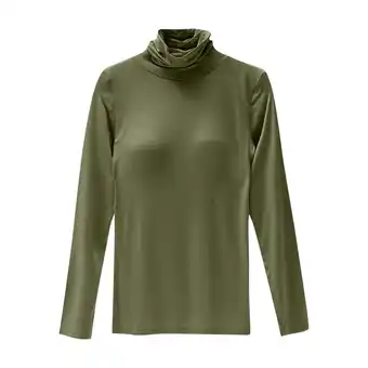 Walmart Women's Turtleneck Long Sleeve Shirts With Chest Basic Tops Cotton Solid Color Blouse Army Green L offer