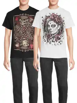 Walmart Humor Men's & Big Men's Skeleton Card and Flame Pinup Graphic T-Shirts, 2-Pack offer