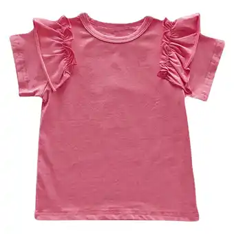 Walmart Girls T-Shirt Ruffle Short Sleeve Shirts Summer Cute Crewneck Blouse Tops Hot Pink 5-6 Years offer