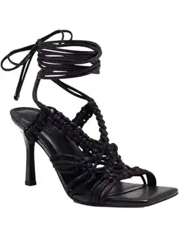 Walmart INC Womens Black Strappy Woven Brayd Square Toe Stiletto Lace-Up Dress Heeled Sandal 7.5 M offer