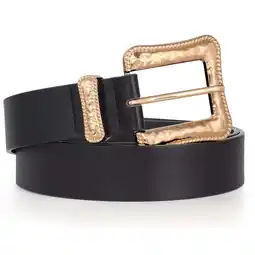 Walmart JASGOOD Women's Leather Belt for Jeans Pants, Ladies Black Waist Belt with Gold Buckle offer