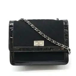 Walmart Pre-Owned CHANEL 2.55 Matelasse Chain Bag Shoulder Canvas Patent Leather Black (Good) offer