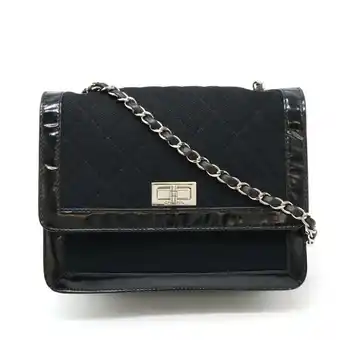 Walmart Pre-Owned CHANEL 2.55 Matelasse Chain Bag Shoulder Canvas Patent Leather Black (Good) offer