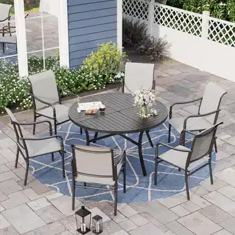 Walmart Alpha Joy Outdoor Patio Dining Set with 52 Round Table & Textilene Chairs for 6 offer