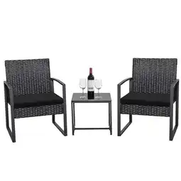 Walmart Homall 3-Piece Casual Bistro Set with Wicker Chairs and Coffee Table for Patio Furniture, Black offer