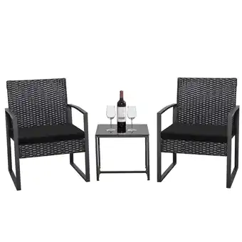 Walmart Homall 3-Piece Casual Bistro Set with Wicker Chairs and Coffee Table for Patio Furniture, Black offer