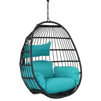 Walmart Sunnydaze Dalia Resin Wicker Egg Hanging Chair with Cushions, Teal offer